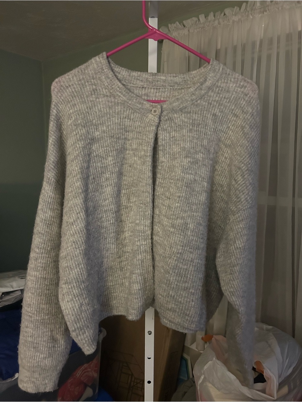 Daily Drills One Button Cardigan in Heather gray